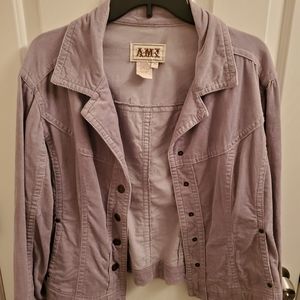 Light gray corduroy jacket.